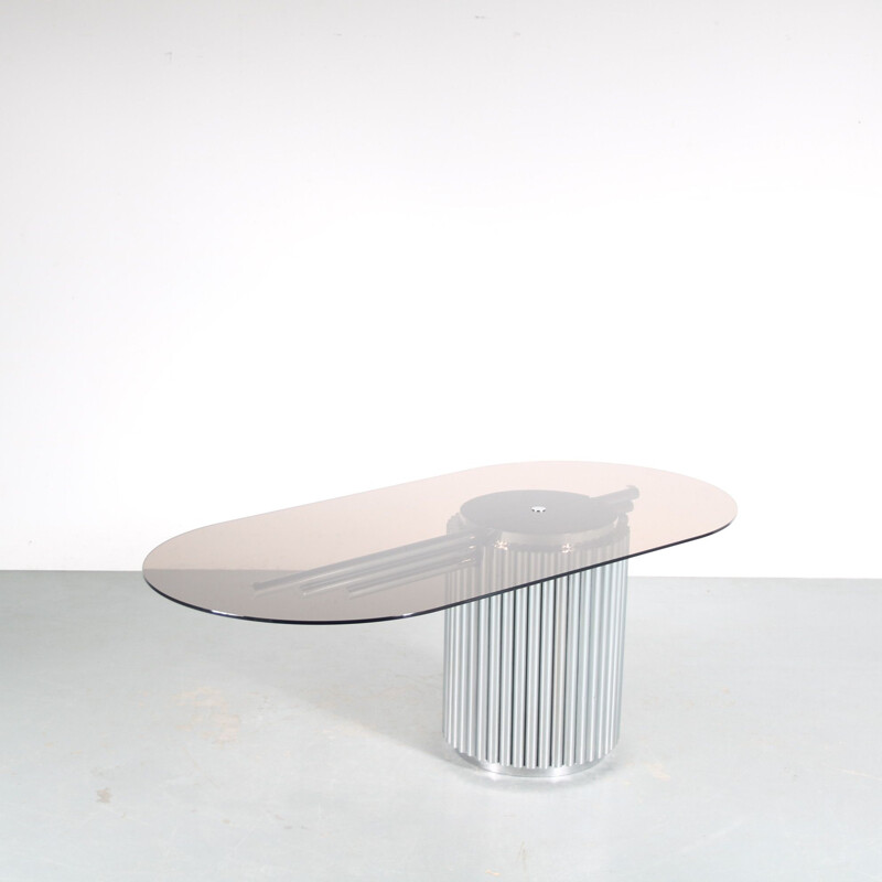 Vintage smoked glass and tubular metal dining table by Gastone Rinaldi, Italy 1970s