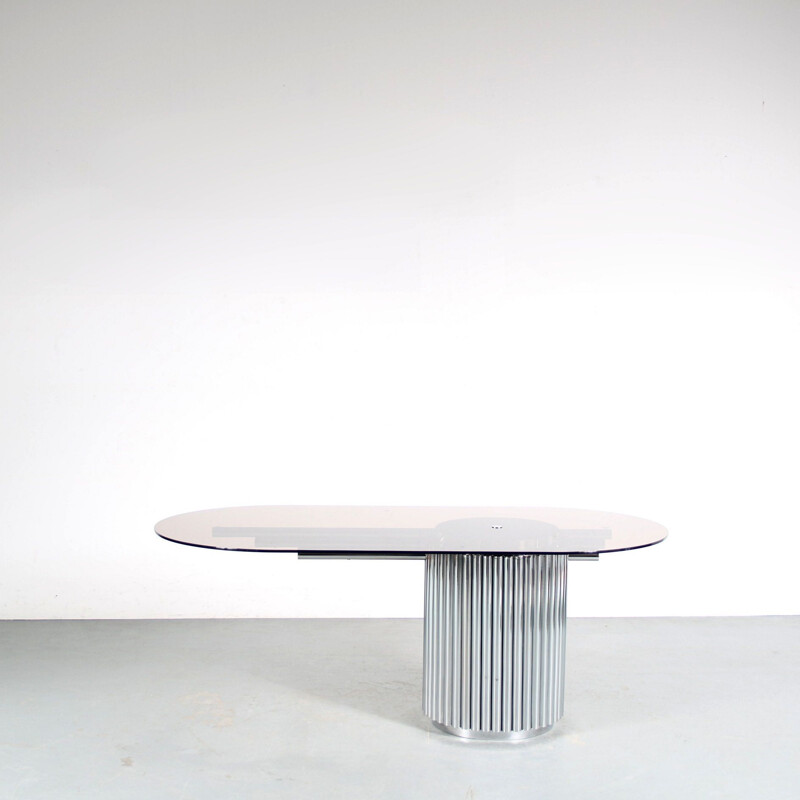 Vintage smoked glass and tubular metal dining table by Gastone Rinaldi, Italy 1970s