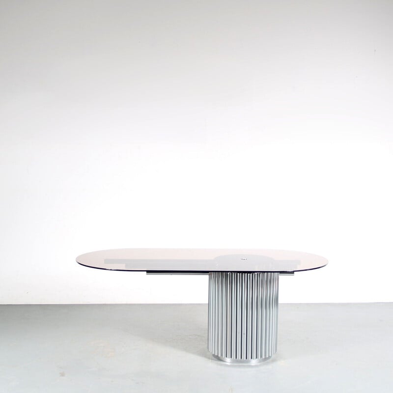 Vintage smoked glass and tubular metal dining table by Gastone Rinaldi, Italy 1970s