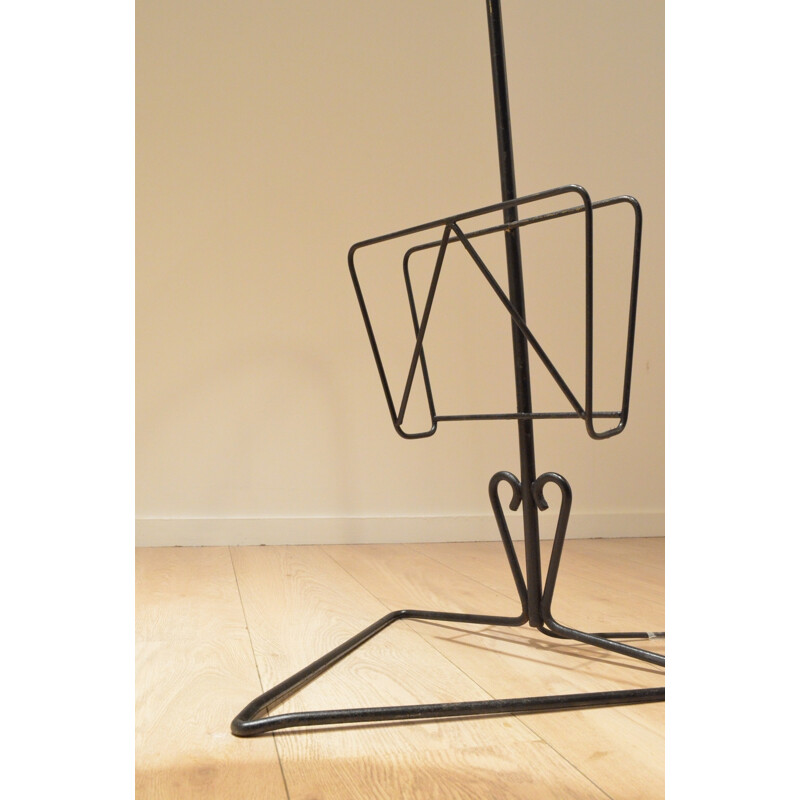 French floor lamp in black metal with magazine rack - 1950s