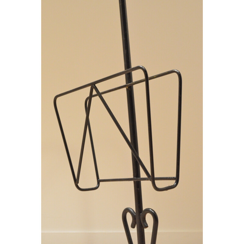 French floor lamp in black metal with magazine rack - 1950s