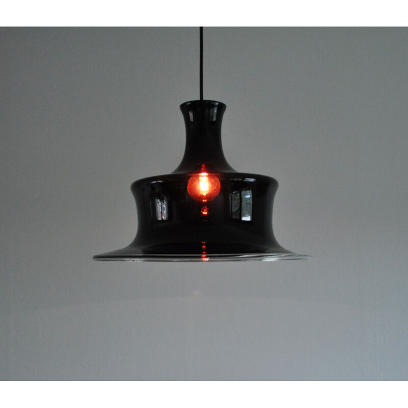 Vintage ruby opaline glass pendant lamp by Michael Bang for Holmegaard, Denmark 1980s