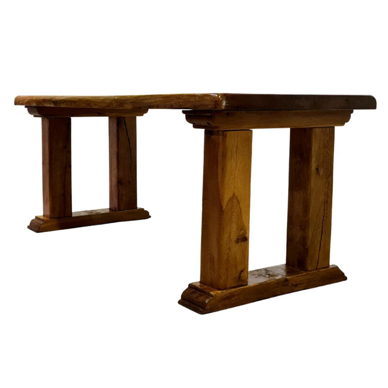 Vintage rustic Brutalist solid oakwood dining table