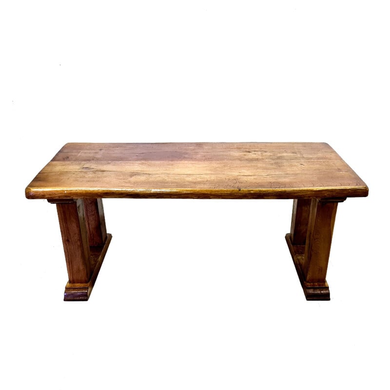 Vintage rustic Brutalist solid oakwood dining table