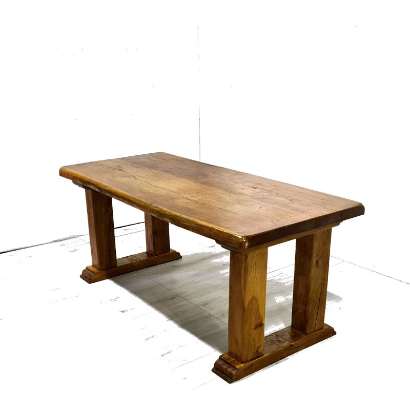 Vintage rustic Brutalist solid oakwood dining table