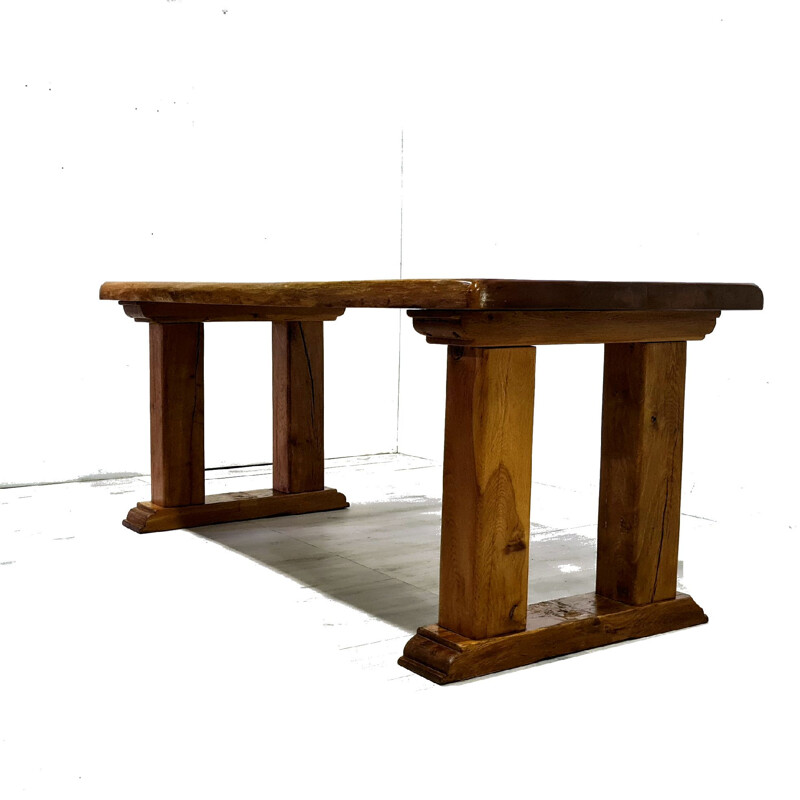Vintage rustic Brutalist solid oakwood dining table