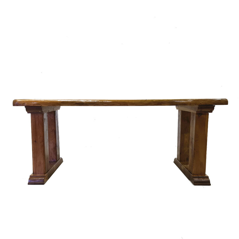 Vintage rustic Brutalist solid oakwood dining table