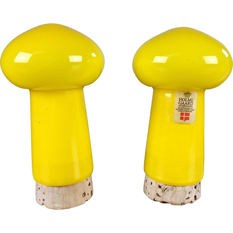 Vintage yellow glass salt and pepper set by Michael Bang for Holmegaard, Denmark 1970