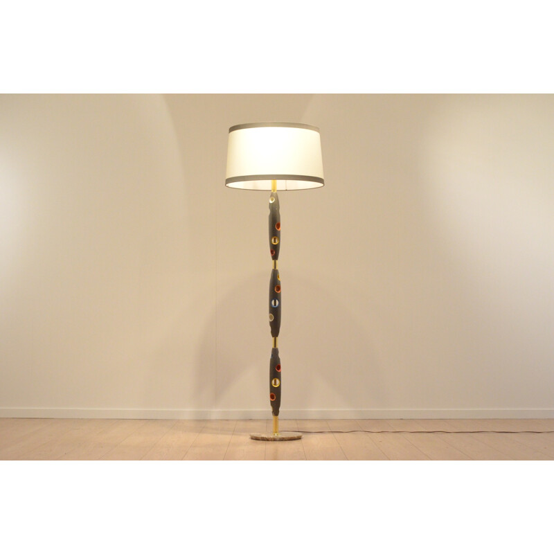 Italian floor lamp in lacquered wood and marble - 1950s