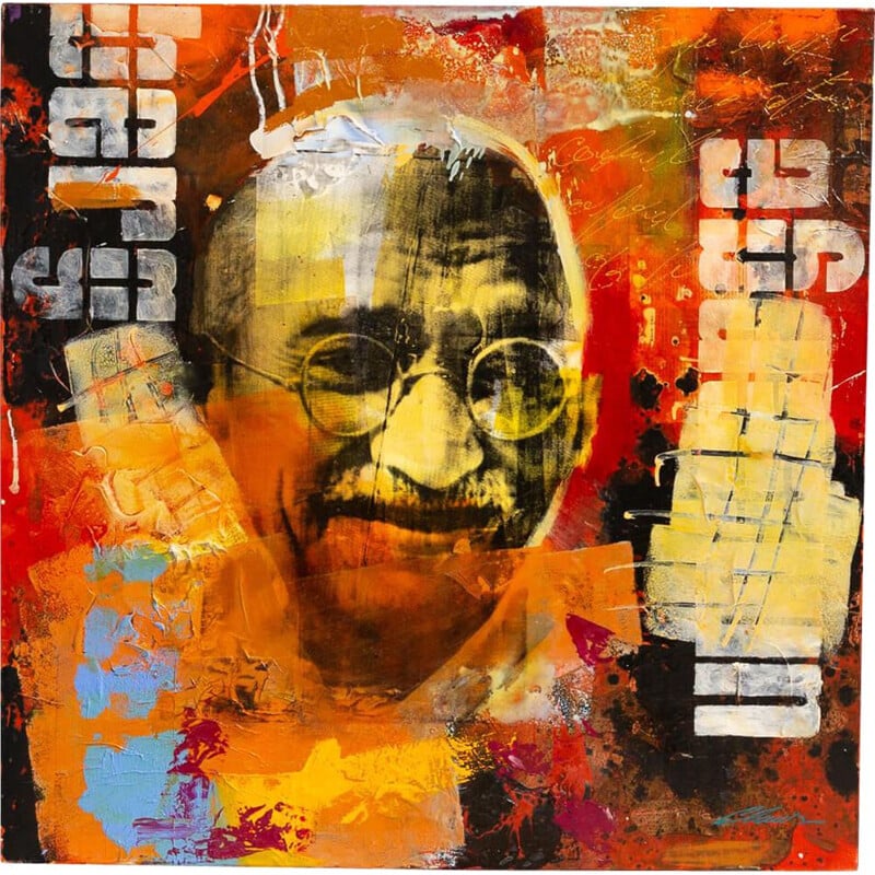 Vintage popart "Ghandi" artwork by Claus Costa