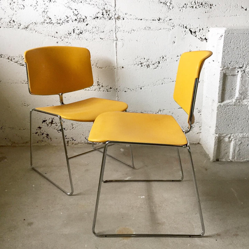 Paire de chaises vintage en métal et jaune par Max Stacker pour Steelcase, 1980