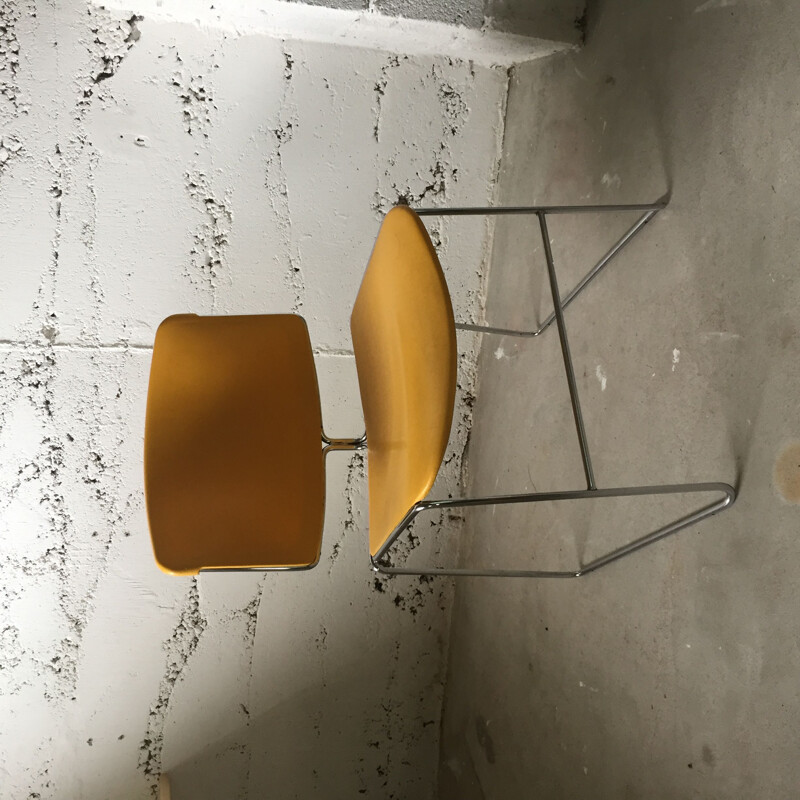 Paire de chaises vintage en métal et jaune par Max Stacker pour Steelcase, 1980