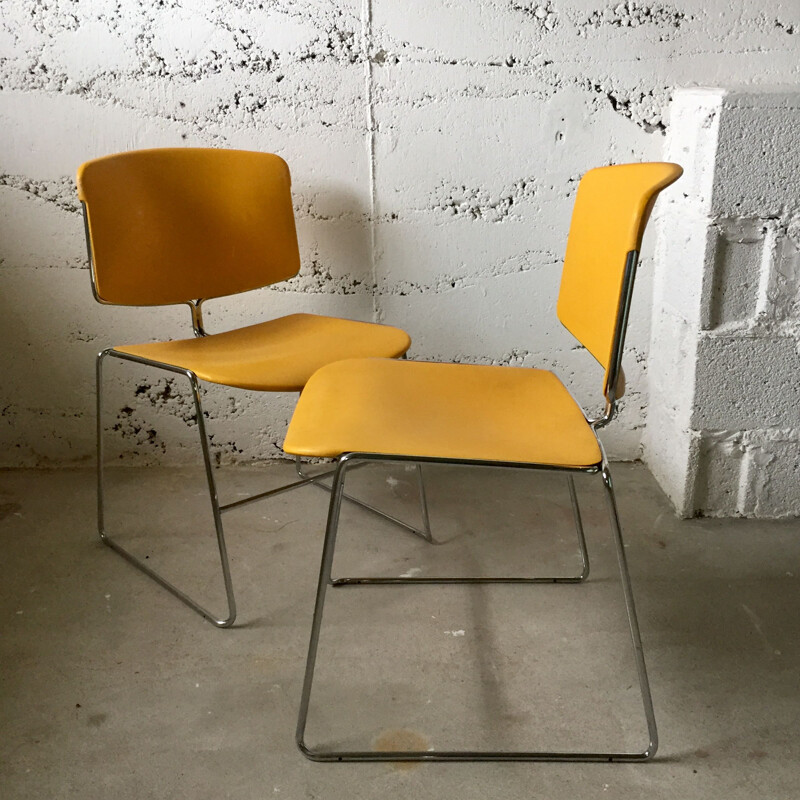 Paire de chaises vintage en métal et jaune par Max Stacker pour Steelcase, 1980