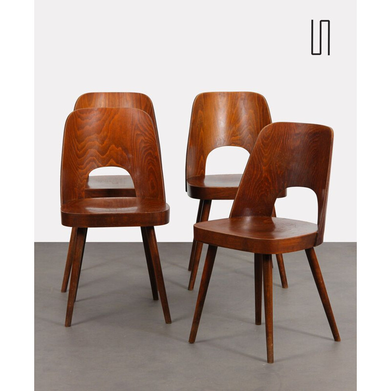 Set of 4 vintage wooden chairs by Oswald Haerdtl for Ton, Czech Republic 1960