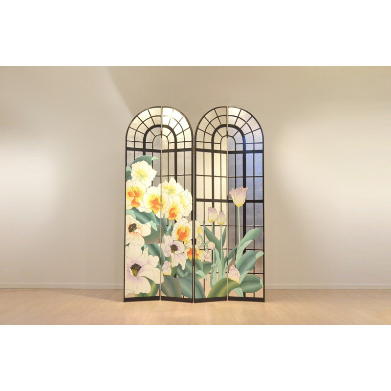 French folding screen with floral patterns - 1960s