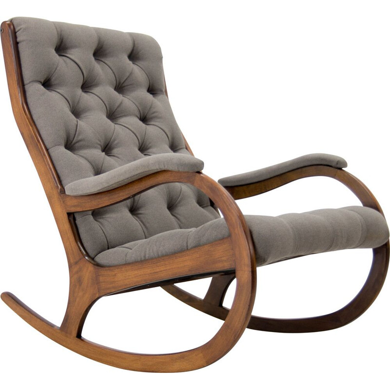 Vintage rocking chair in soft to touch fabric, Czechoslovakia 1960s