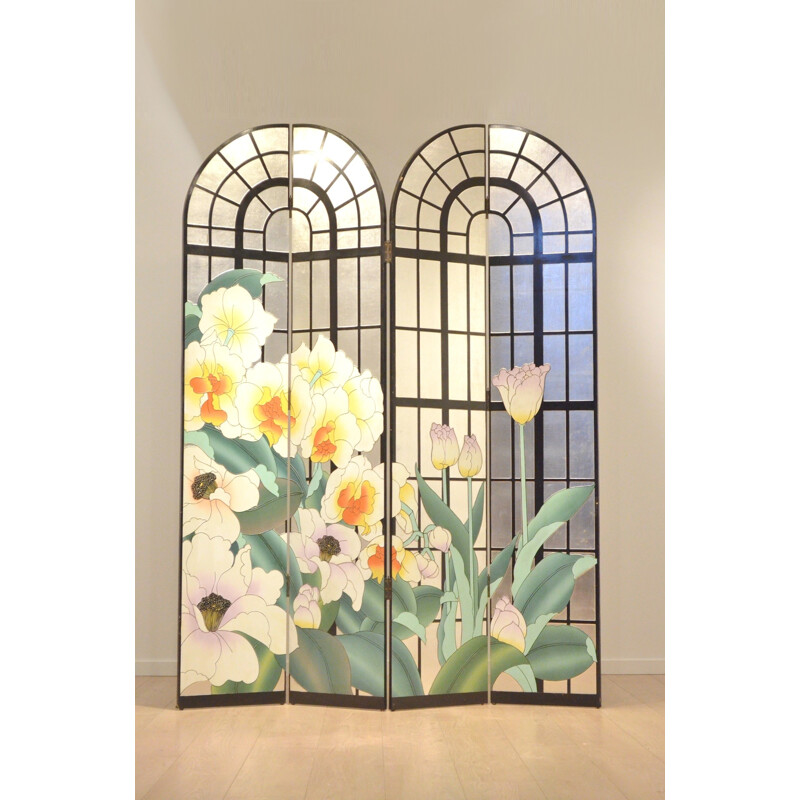 French folding screen with floral patterns - 1960s