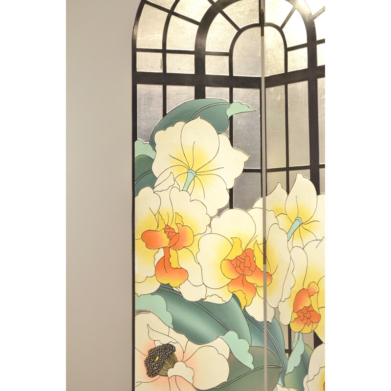 French folding screen with floral patterns - 1960s