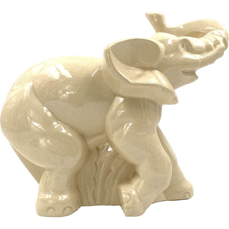Vintage geglazuurd aardewerk olifant sculptuur, België 1940