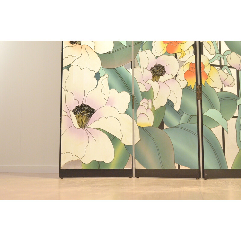 French folding screen with floral patterns - 1960s