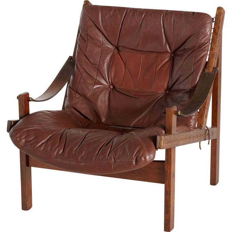 Norwegian vintage Hunter leather armchair by Torbjørn Afdal for Bruksbo, 1960s