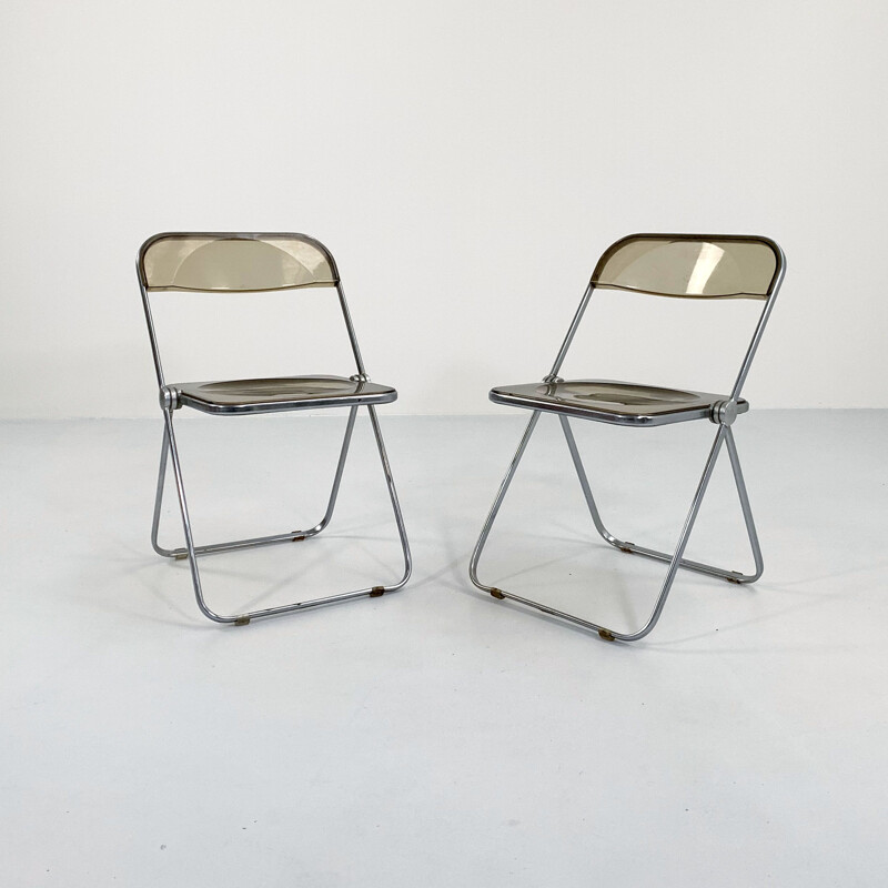 Pair of vintage smoke Plia chairs by Giancarlo Piretti for Anonima Castelli, 1960s