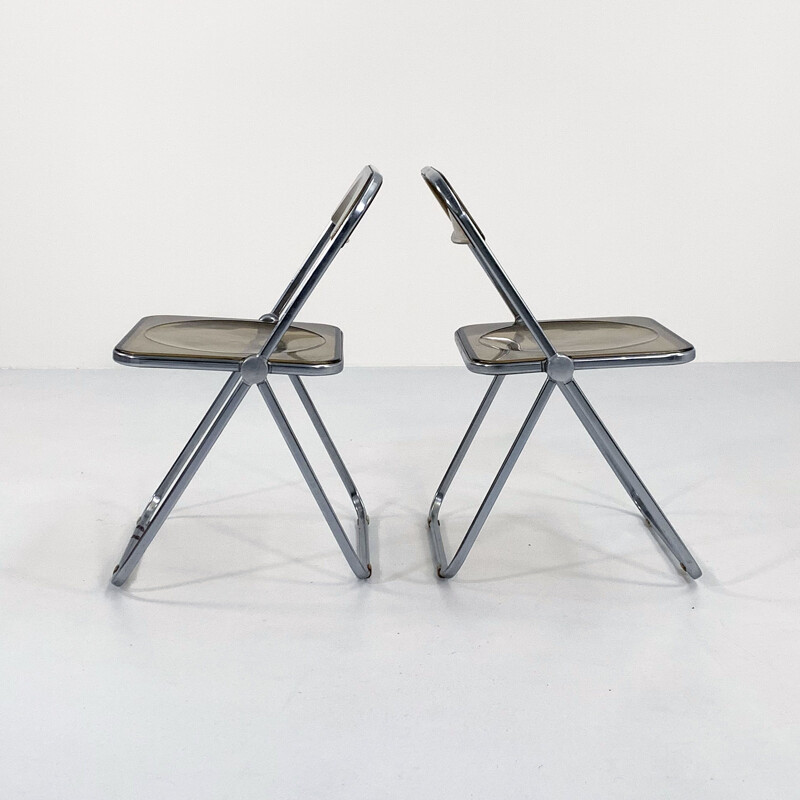 Pair of vintage smoke Plia chairs by Giancarlo Piretti for Anonima Castelli, 1960s