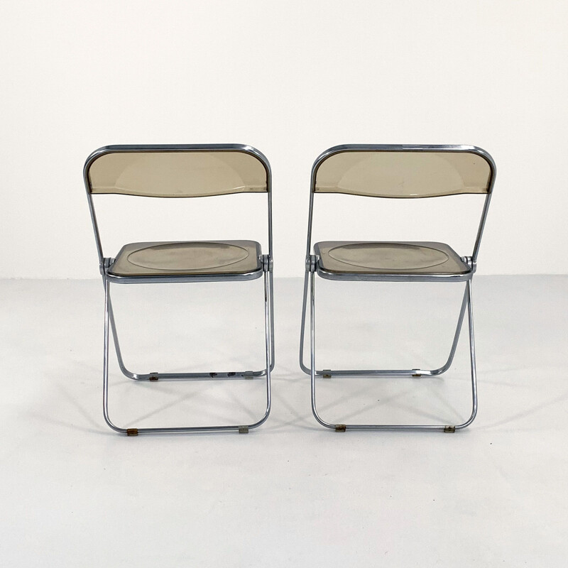 Pair of vintage smoke Plia chairs by Giancarlo Piretti for Anonima Castelli, 1960s