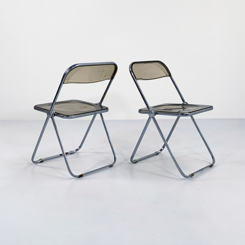 Pair of vintage smoke Plia chairs by Giancarlo Piretti for Anonima Castelli, 1960s
