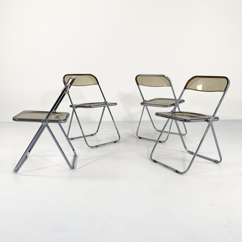 Set of 4 vintage smoke Plia chairs by Giancarlo Piretti for Anonima Castelli, 1960s