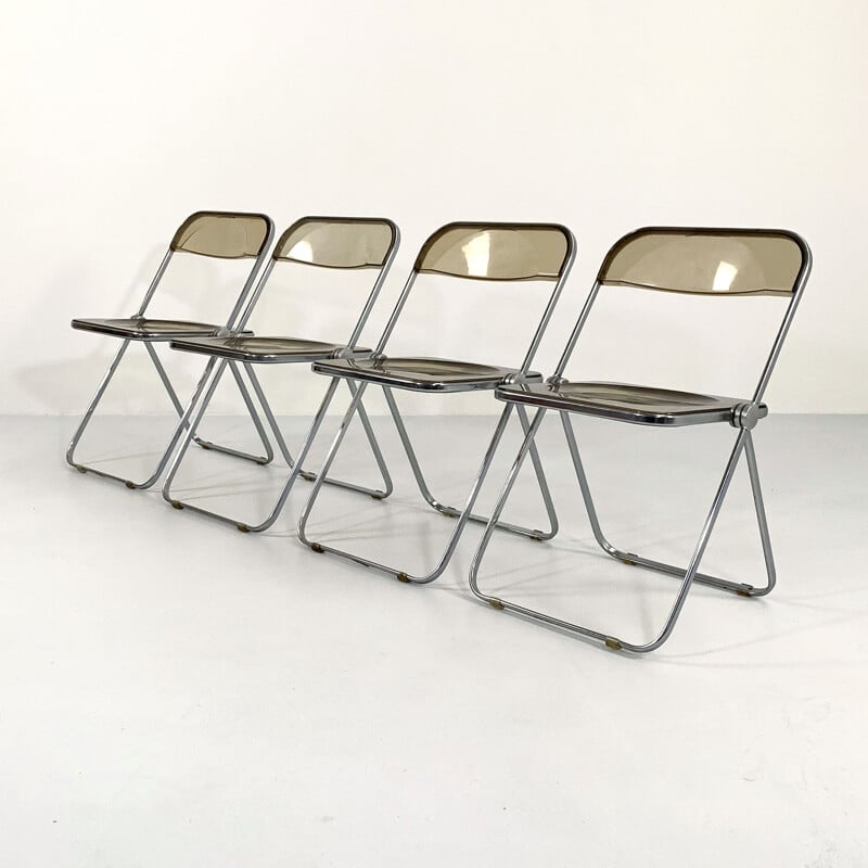Ensemble de 4 chaises vintage Plia fumées par Giancarlo Piretti pour Anonima Castelli, 1960
