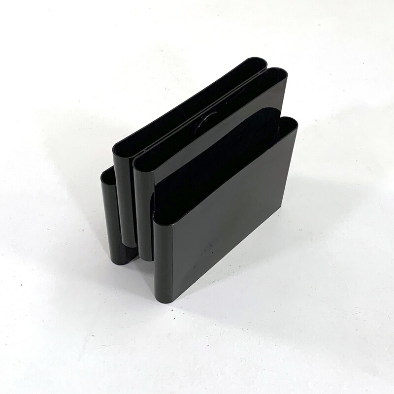 Vintage black magazine rack by Giotto Stoppino for Kartell, 1970s