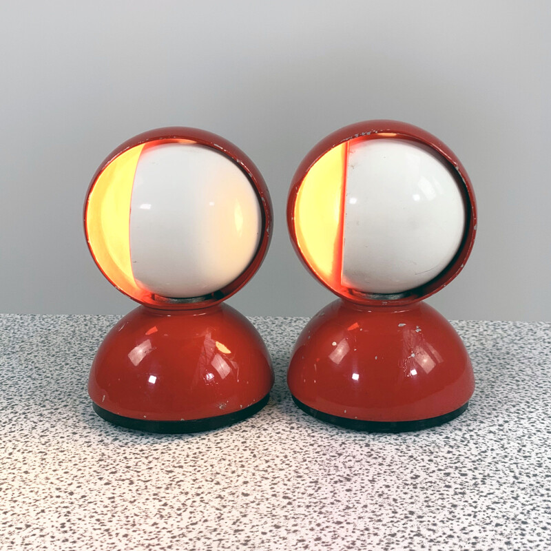 Pair of vintage red Eclisse table lamps by Vico Magistretti for Artemide, 1960s