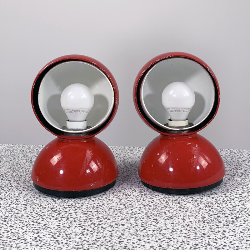 Paire de lampes de table vintage Eclisse rouges de Vico Magistretti pour Artemide, 1960