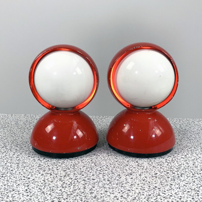 Pair of vintage red Eclisse table lamps by Vico Magistretti for Artemide, 1960s