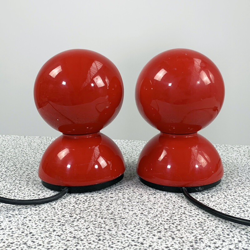 Paire de lampes de table vintage Eclisse rouges de Vico Magistretti pour Artemide, 1960