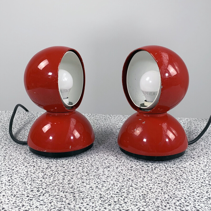 Paire de lampes de table vintage Eclisse rouges de Vico Magistretti pour Artemide, 1960