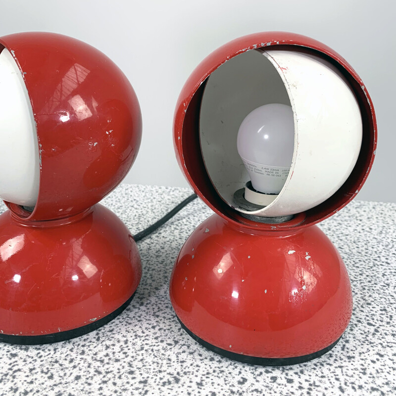 Paire de lampes de table vintage Eclisse rouges de Vico Magistretti pour Artemide, 1960