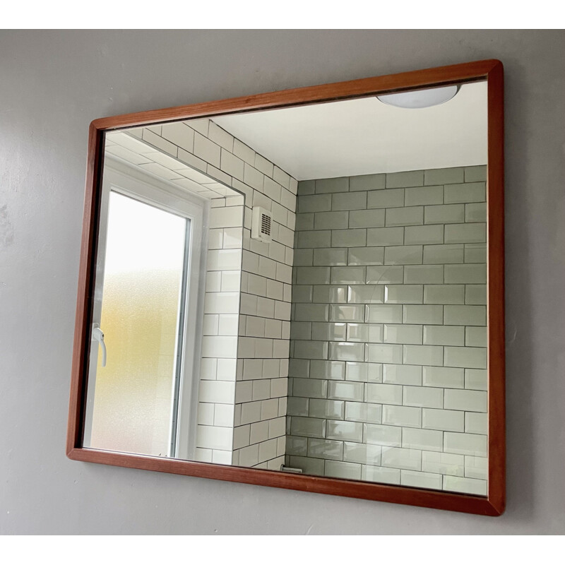Vintage rectangular wall mirror teak frame
