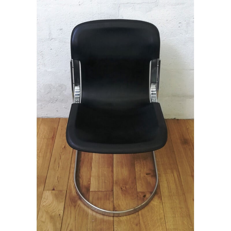 Vintage C2 chair in black leather by Cidue, Italy 1970