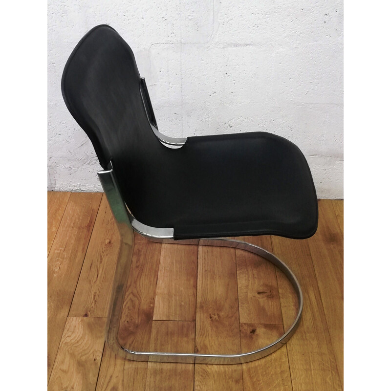 Vintage C2 chair in black leather by Cidue, Italy 1970