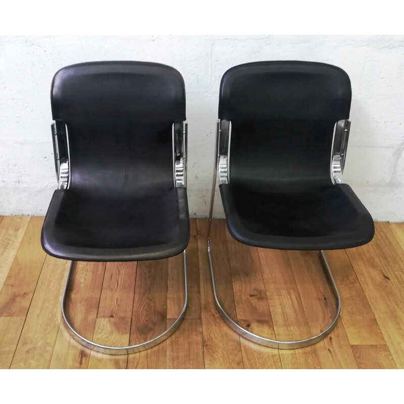 Vintage C2 chair in black leather by Cidue, Italy 1970