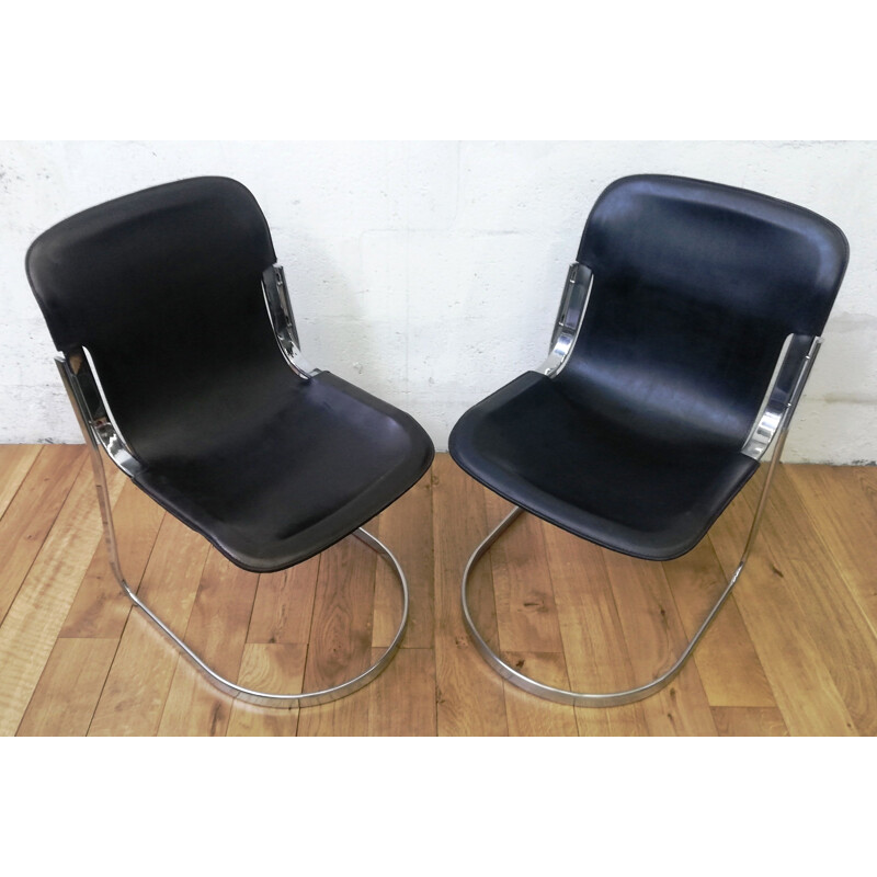 Vintage C2 chair in black leather by Cidue, Italy 1970