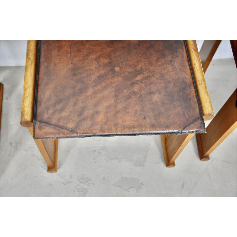 Set of 4 vintage wood and leather chairs by Afra&Tobia Scarpa, 1970