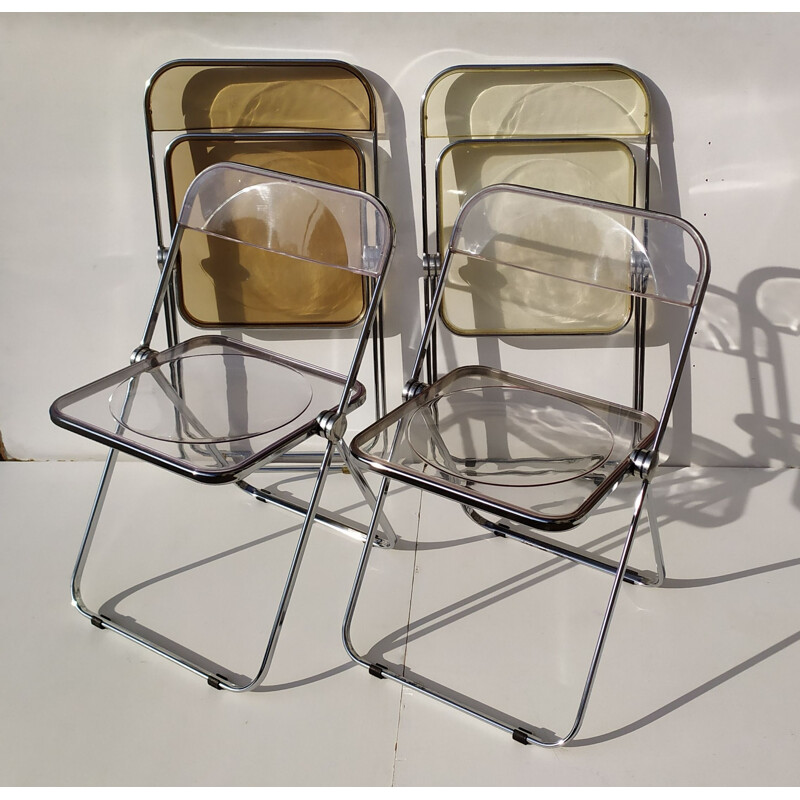 Juego de 4 sillas vintage Plia de Piretti para Castelli, 1967