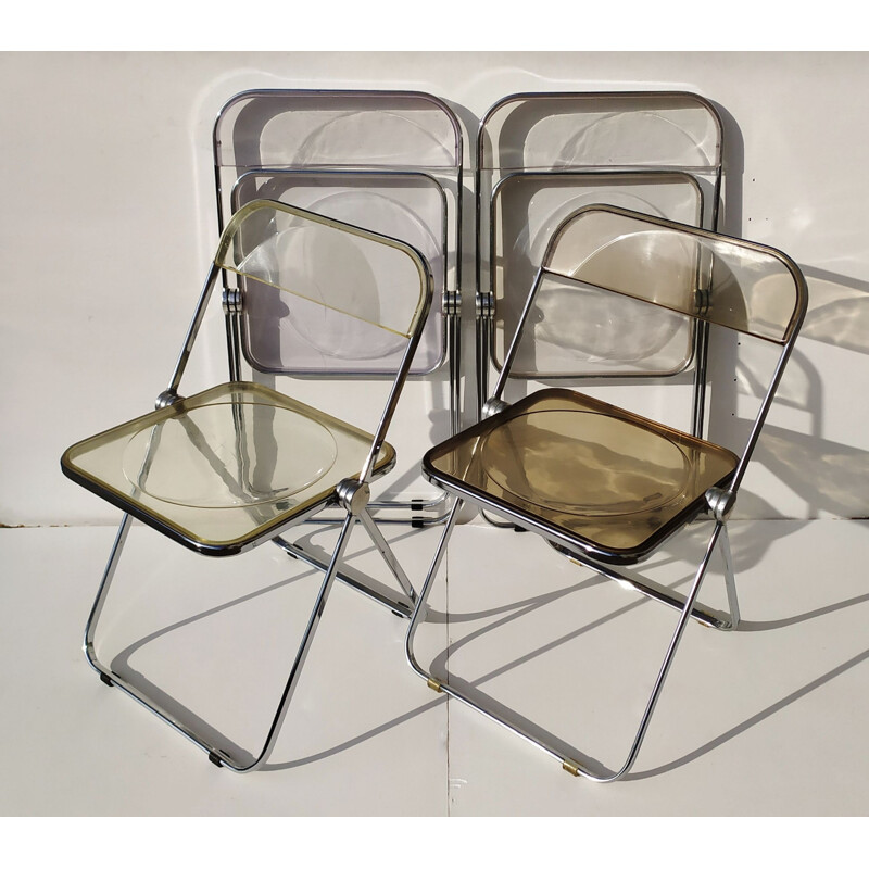 Satz von 4 Vintage Plia Stühlen von Piretti für Castelli, 1967