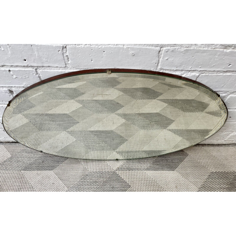 Vintage oval wall mirror with bevelled edge, 1930