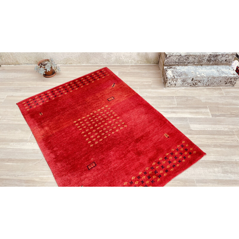 Tapis Indien Gabbeh 100 vintage en laine, 1980-1990