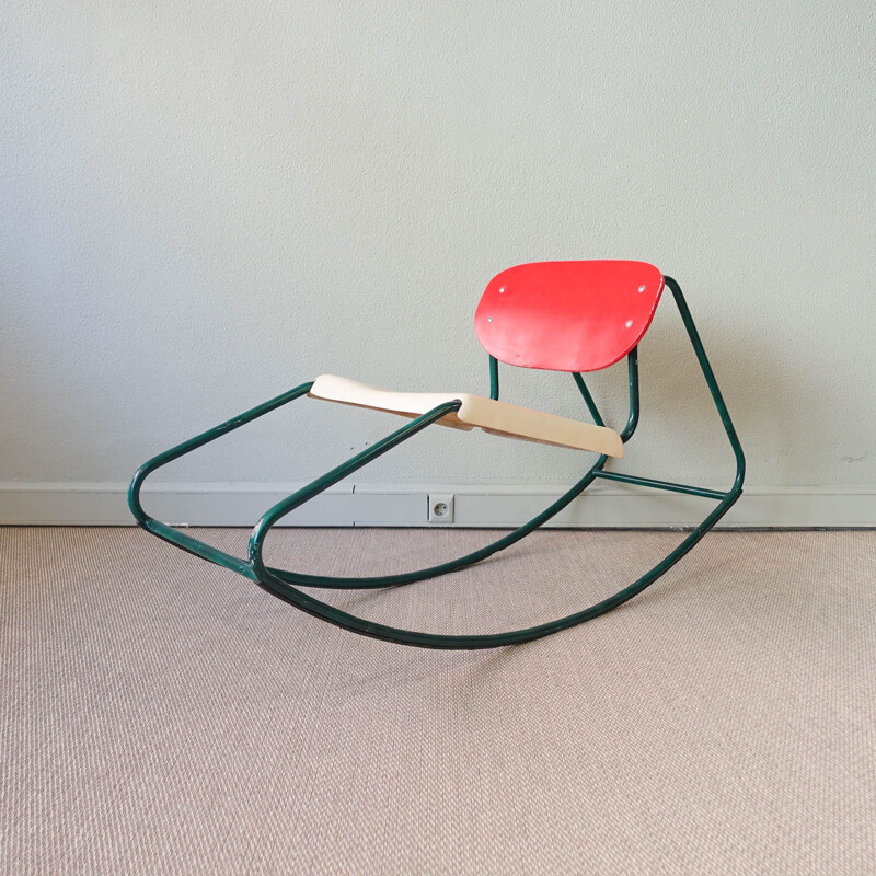 Vintage rocking chair in red bentwood, 1960s