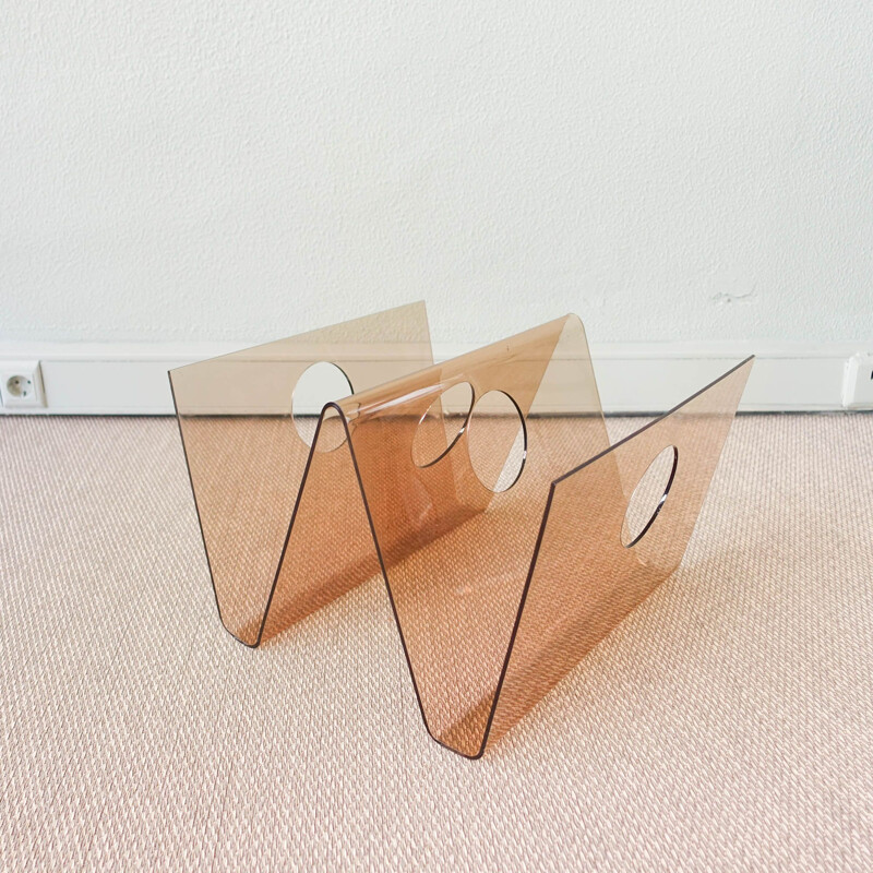 French vintage magazine rack in smoked plexiglas by Michel Dumas for Roche Bobois, 1972